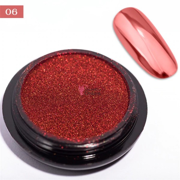 Pigment Metalic Mirror Effect pentru Gel UV sau Acril, NADP014FF Red + 2 aplicatoare